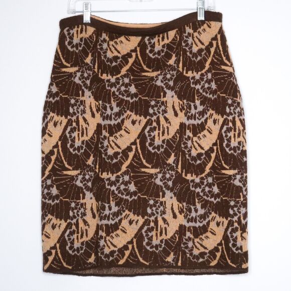 Anthropologie Sparrow Womens Pencil Skirt Size Medium Brown Jacquard 70s Boho - Picture 2 of 6